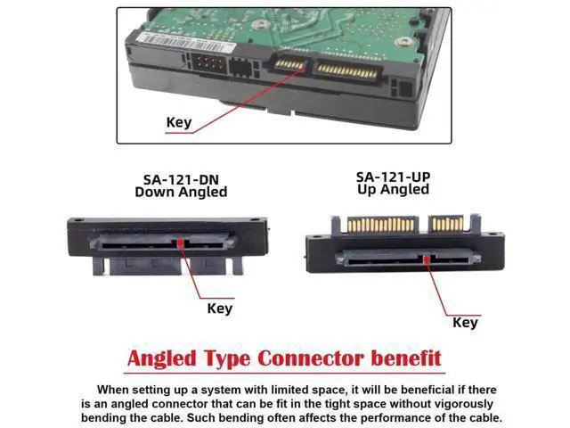 Alt view image 7 of 7 - 90 Degree Down Angled SATA 22Pin Male to Female Extension Adapter, 7+15 SATA Right Angle Connector