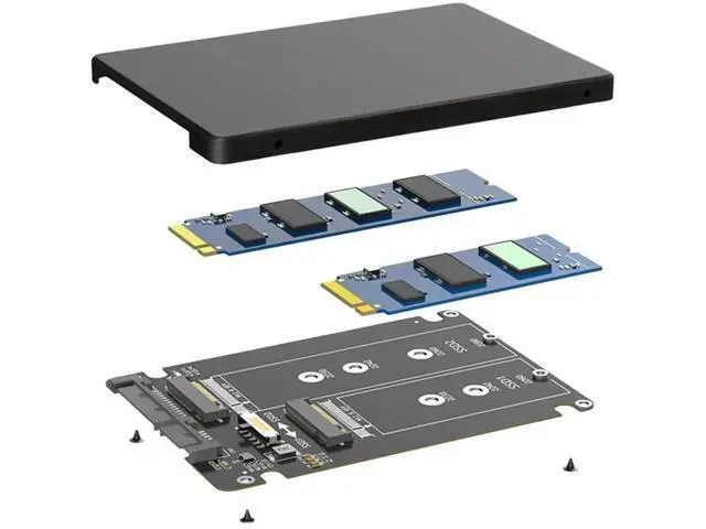 Alt view image 4 of 4 - Dual B Key M.2 NGFF SSD to 2.5" SATA III Adapter, 6Gbps Dual M.2 SATA Converter with Enclosure, Driver-Free