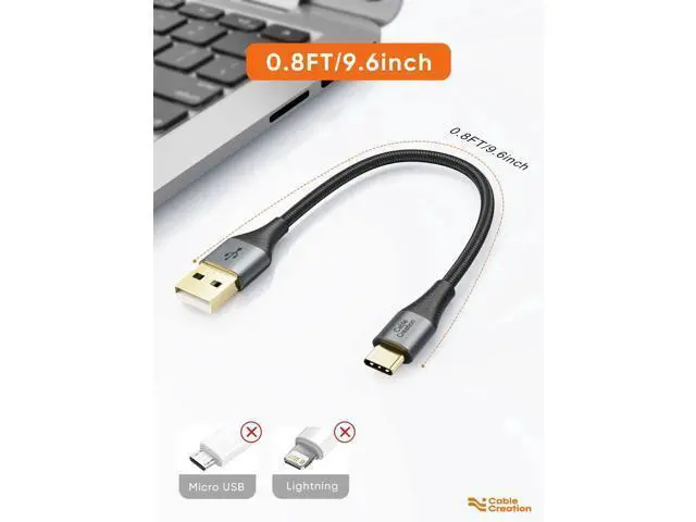 Alt view image 6 of 7 - 0.2m Braided Short USB to USB-C Cable, 0.8ft Charging Cord Compatible with Car CarPlay, Galaxy Series, MacBook, iPad mini 6 & iPad Pro 2020