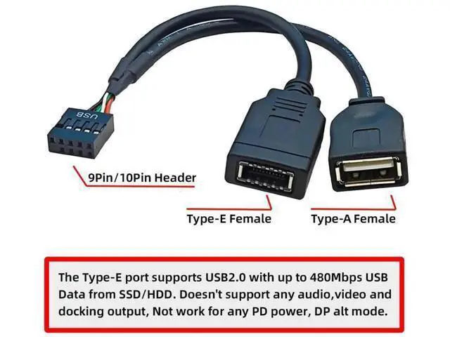 Alt view image 3 of 7 - 0.15M USB2.0 9/10Pin Motherboard Header Male to Dual Type-A + Key-A Type-E Combo Front Panel Extension Cable