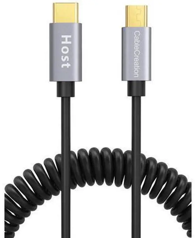 Main image of 4FT/1.2M Coiled USB-C to Micro USB OTG Cable, 480Mbps Charging & Data Cord, Black