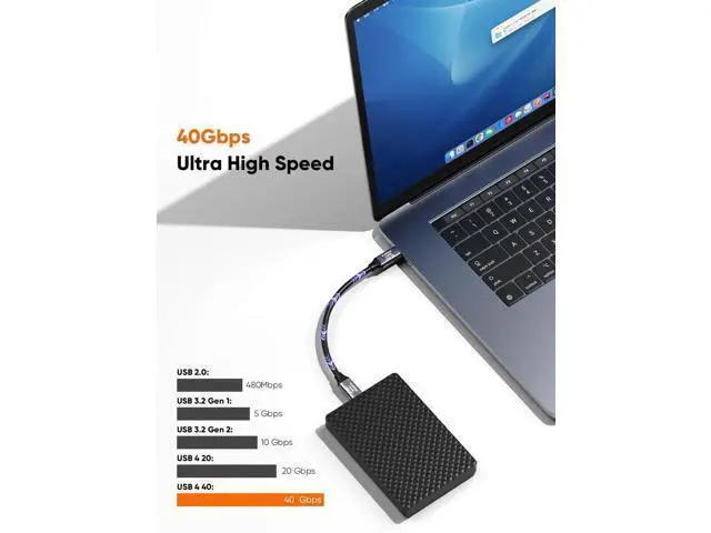 Alt view image 4 of 7 - Short 1FT USB4 Thunderbolt 4 Cable, 40Gbps Data | 240W PD Charging | 8K@60Hz Video Cord Compatible with TB3/TB4 & All USB-C Devices