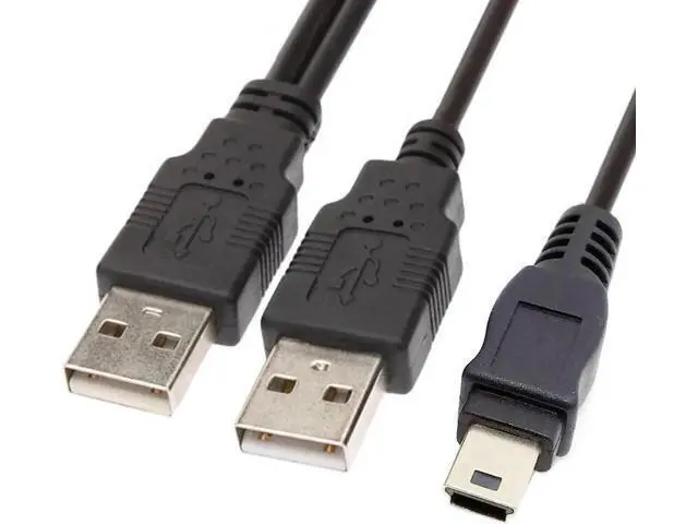 Alt view image 2 of 5 - 60cm Mini USB 2.0 Dual Male Y Splitter Cable with Auxiliary Power, Mini USB to Dual USB-A Male Cord for External HDD