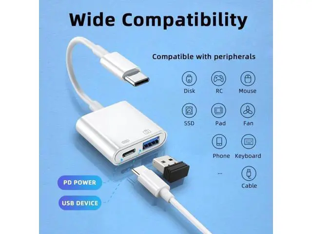 Alt view image 5 of 7 - USB-C to USB 3.0 Type-A Female Adapter, PD Charging & Data Converter for Mac, Laptops, Tablets & Phones