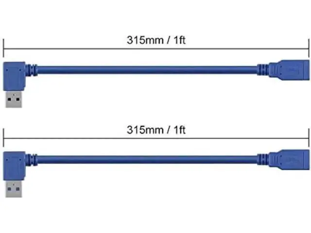 Alt view image 6 of 6 - 90-Degree USB-A 3.0 Extension Cable 2-Pack, 1 Left & 1 Right Angle Male to Female, 30cm (1ft) Blue, SuperSpeed 5Gbps Data Transfer & Charging Cord