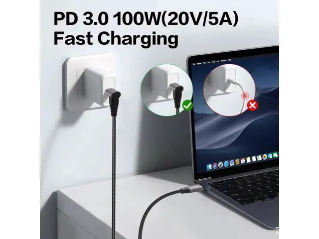Alt view image 5 of 6 - 0.5M/1.6FT 90 Degree USB3.1 Gen2 USB-C to USB-C Cable | 10Gbps Data, 4K@60Hz Video & 100W PD Fast Charging Cord