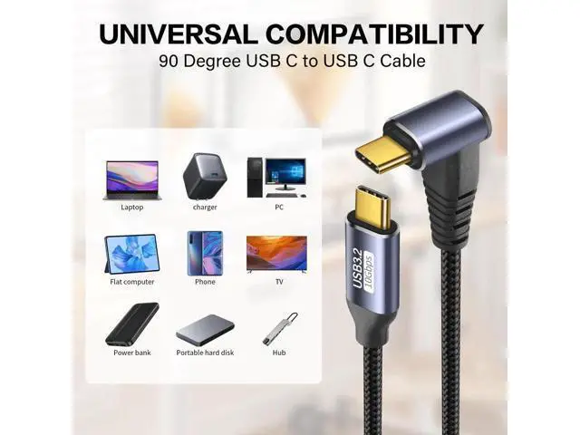 Alt view image 6 of 6 - 0.5M/1.6FT 90 Degree USB3.1 Gen2 USB-C to USB-C Cable | 10Gbps Data, 4K@60Hz Video & 100W PD Fast Charging Cord
