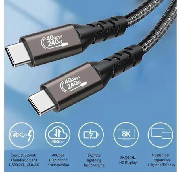 Alt view image 3 of 6 - 1.5FT Braided USB4 C to C Cable, 40Gbps 240W Fast Charging & 8K UHD Display Cord for Samsung S23/S22/S21/S20 Ultra, Note 20, Laptop, Hub, Docking