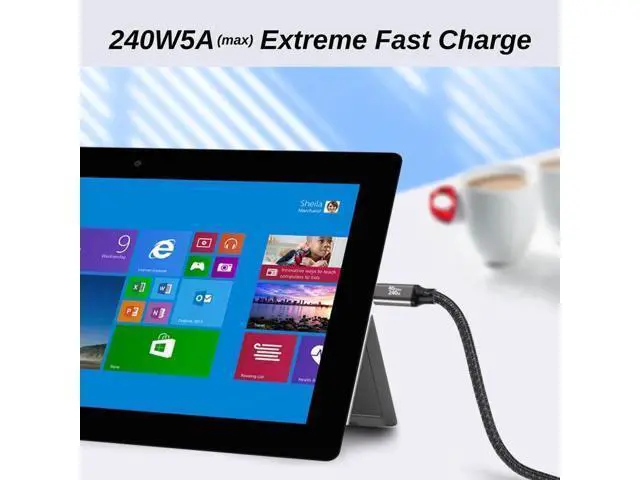 Alt view image 5 of 6 - 1.5FT Braided USB4 C to C Cable, 40Gbps 240W Fast Charging & 8K UHD Display Cord for Samsung S23/S22/S21/S20 Ultra, Note 20, Laptop, Hub, Docking