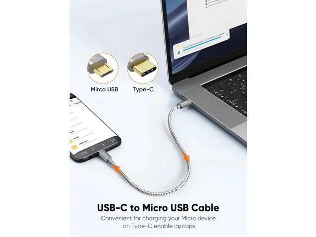 Alt view image 7 of 7 - 0.2M/0.65FT Braided USB-C to Micro USB OTG Cable, 480Mbps Short Cord for Chargers, Phones & Laptops
