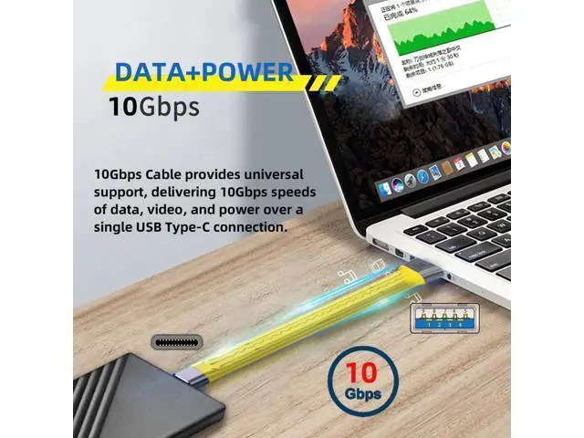 Alt view image 2 of 7 - 13cm Yellow Flat FPC USB 3.1 Gen2 Cable, USB-C Male to USB-A Male 10Gbps High Speed Slim Data Cord for Laptop & Smartphone