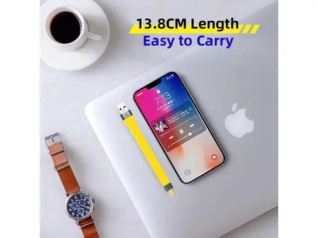 Alt view image 4 of 7 - 13cm Yellow Flat FPC USB 3.1 Gen2 Cable, USB-C Male to USB-A Male 10Gbps High Speed Slim Data Cord for Laptop & Smartphone