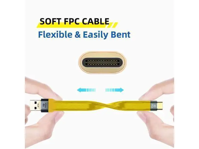 Alt view image 3 of 7 - 13cm Yellow Flat FPC USB 3.1 Gen2 Cable, USB-C Male to USB-A Male 10Gbps High Speed Slim Data Cord for Laptop & Smartphone