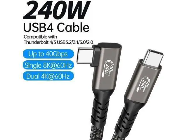 Main image of Right Angle USB4 Type-C to C Nylon Braided Cable 1.6FT, 40Gbps Data, 8K UHD Video & 240W PD Fast Charging Cord Compatible with Thunderbolt 3/4, MacBook, iPad, Oculus Quest