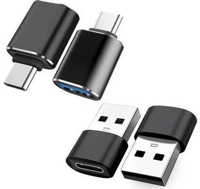 Main image of Black 4-Pack USB Adapter Set: 2×USB-C Male to USB-A Female + 2×USB-A Male to USB-C Female | High-Speed Data & Fast Charging Converter