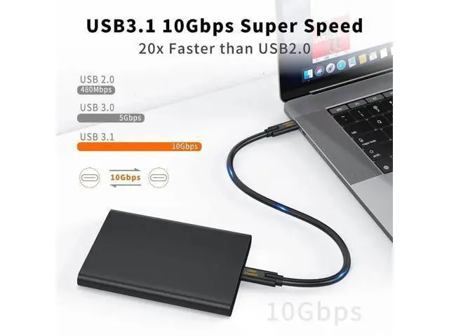 Alt view image 2 of 7 - 1FT Short USB-C Cable, 100W PD Charging 10Gbps USB 3.1 Gen 2 Cord, Compatible with iPhone 15/16, Android, Laptop, Switch, SSD, Power Bank