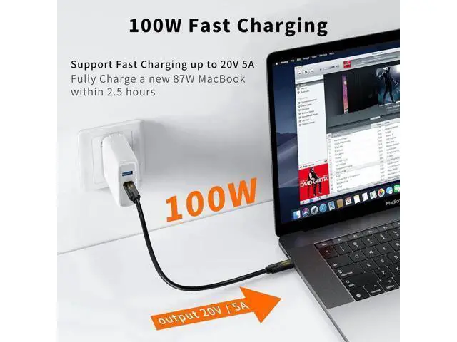 Alt view image 3 of 7 - 1FT Short USB-C Cable, 100W PD Charging 10Gbps USB 3.1 Gen 2 Cord, Compatible with iPhone 15/16, Android, Laptop, Switch, SSD, Power Bank