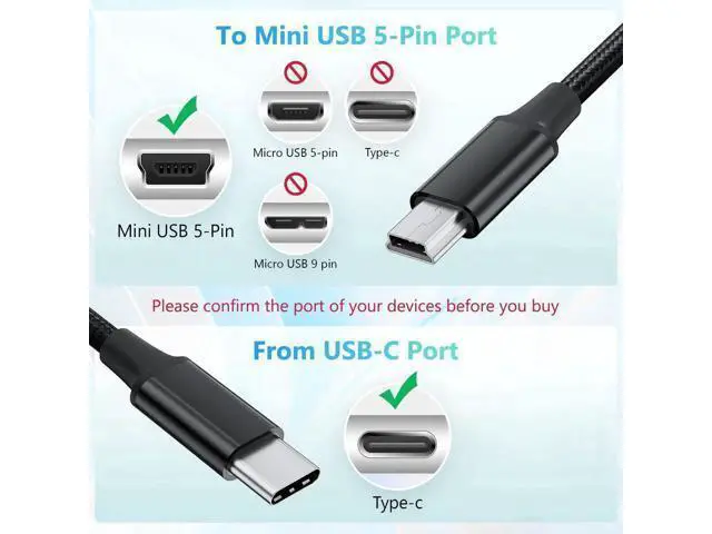 Alt view image 5 of 7 - 5FT Braided USB-C to Mini USB Cable, 480Mbps OTG Charging Cord for Camera, PS3 Controller, Dash Cam, Ti-84 Plus