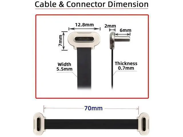Alt view image 2 of 7 - Dual-Angled Ultra Slim Flat USB-C to USB-C Cable | USB2.0 & 65W PD Fast Charging Cord for Laptop, Tablet & Smartphone
