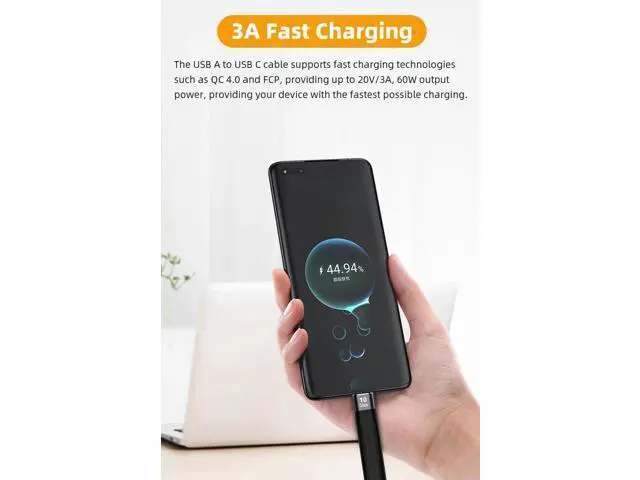 Alt view image 3 of 5 - 5.3 Inch Short USB A to USB C Cable, 60W Fast Charging 10Gbps Data Cord for Portable SSD, Power Bank, Android Auto, Laptop, Tablet & Phone