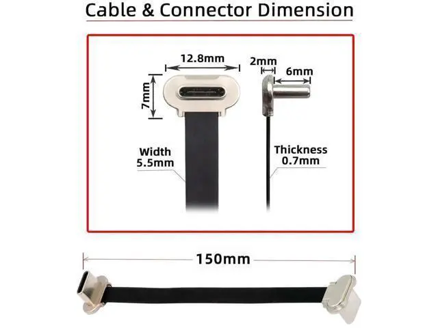 Alt view image 3 of 7 - 15cm Angled Ultra Slim Flat USB-C to USB-C Cable | USB2.0 65W PD Fast Charging Cord for Laptop, Tablet & Phone