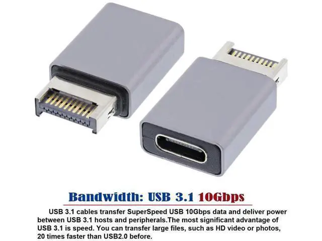 Alt view image 2 of 7 - USB3.1 Gen2 Type-E Male to USB-C Female Front Panel Adapter, Motherboard Internal Type-E Header to Reversible Type-C Port Expansion Converter
