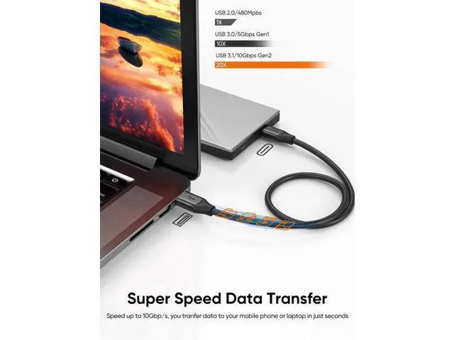 Alt view image 2 of 7 - 1.6FT USB-A 3.2 Gen2 to USB C Cable, 10Gbps 3A Fast Charging Cord Compatible with Android Auto, CarPlay, External SSD, Galaxy S24, iPhone 15/16, Pixel
