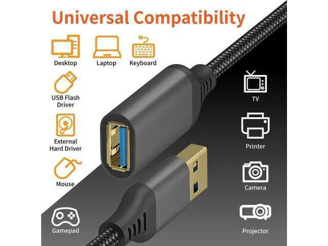 Alt view image 7 of 7 - USB 3.0 Extension Cable Type A Male to Female Extension Cord, High Data Transfer Compatible with USB Keyboard, Mouse, Flash Drive, Hard Drive 3.3 ft.