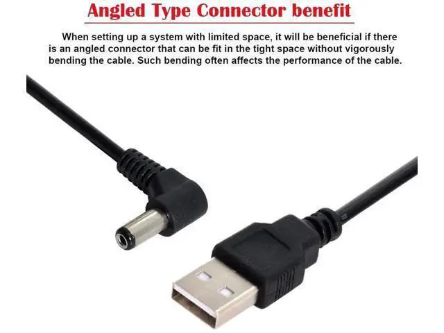 Alt view image 6 of 6 - 120CM Right-Angled USB2.0 A Male to 5.5×1.5mm DC Barrel Power Cable, 90 Degree 5V Charging Cord