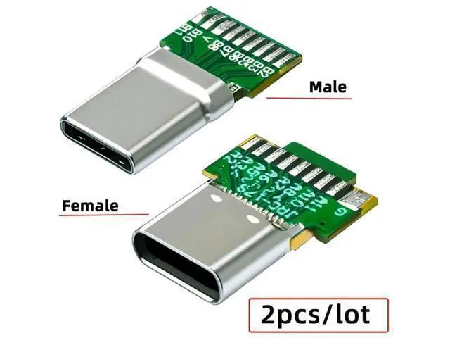 Alt view image 4 of 7 - 2 Pack USB C DIY Connector, USB 3.1 Type C PD 65W 18Pin Male & Female Solder Adapter with PCB Board for Port Repair Replacement