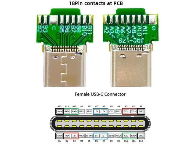 Alt view image 5 of 7 - 2 Pack USB C DIY Connector, USB 3.1 Type C PD 65W 18Pin Male & Female Solder Adapter with PCB Board for Port Repair Replacement