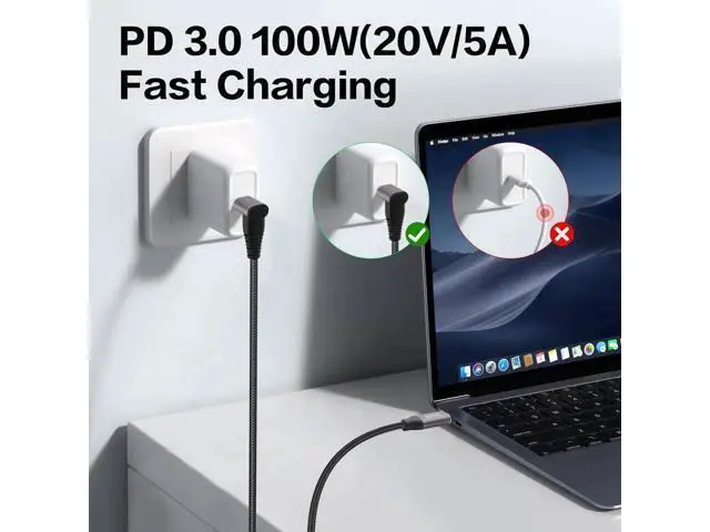 Alt view image 2 of 6 - 90 Degree Right Angle USB C to USB C Cable 0.5M/1.6FT, USB3.1 Gen2 10Gbps Data, 4K@60Hz Video & 100W PD Fast Charging Cord