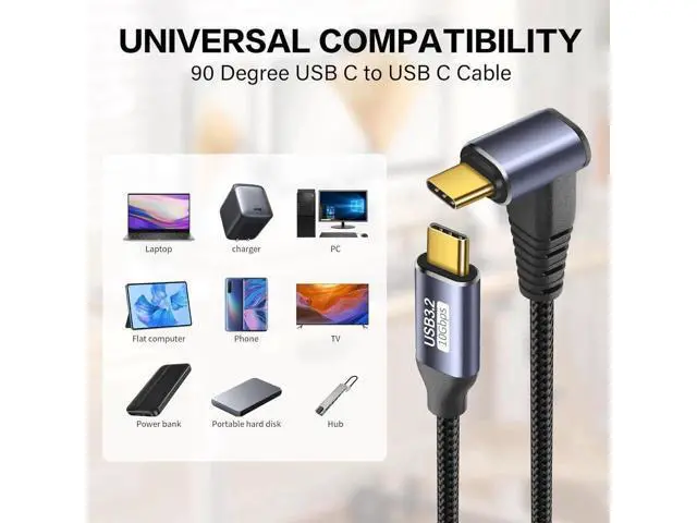 Alt view image 4 of 6 - 90 Degree Right Angle USB C to USB C Cable 0.5M/1.6FT, USB3.1 Gen2 10Gbps Data, 4K@60Hz Video & 100W PD Fast Charging Cord