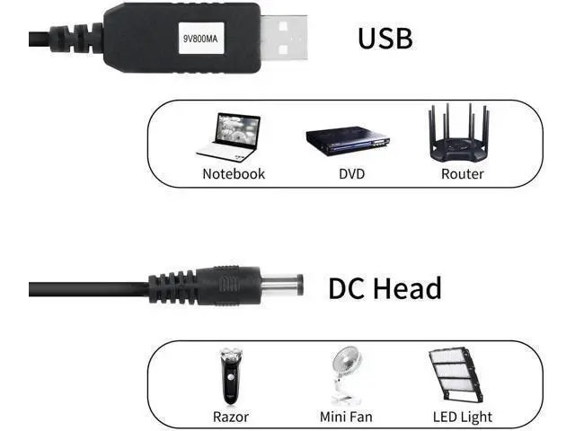 Alt view image 3 of 6 - 1M/3.3FT USB to DC 5.5x2.1mm Step Up Cable, DC 5V to 9V Voltage Converter Cord Max 800mA for Fan, LED Light, Router & Speaker