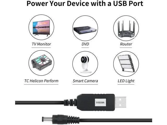Alt view image 4 of 6 - 1M/3.3FT USB to DC 5.5x2.1mm Step Up Cable, DC 5V to 9V Voltage Converter Cord Max 800mA for Fan, LED Light, Router & Speaker