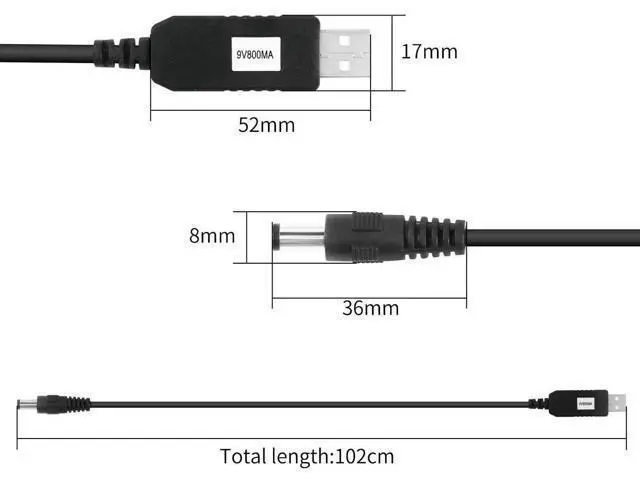 Alt view image 5 of 6 - 1M/3.3FT USB to DC 5.5x2.1mm Step Up Cable, DC 5V to 9V Voltage Converter Cord Max 800mA for Fan, LED Light, Router & Speaker