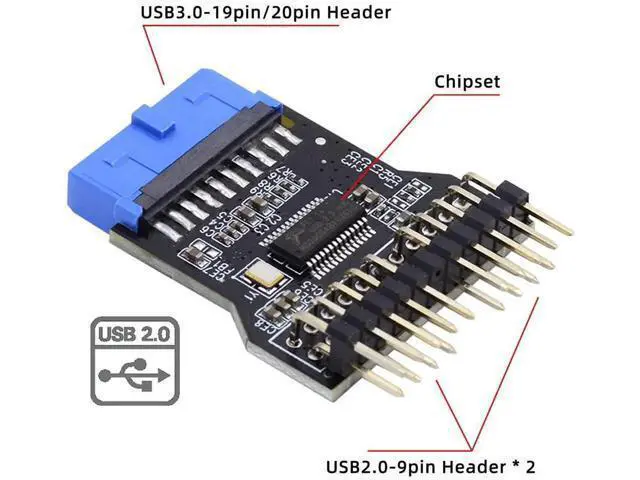 Alt view image 2 of 7 - Motherboard USB3.0 19Pin Header to Dual USB2.0 9Pin Female Splitter Cable, 1-to-2 Internal USB Port Multiplier Adapter