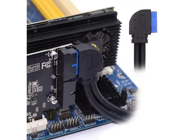Alt view image 4 of 7 - 30cm 90 Degree Right Angled 2-Port USB 3.0 Female to 20Pin Male Cable, Screw Mount Front Panel Cable for Motherboard