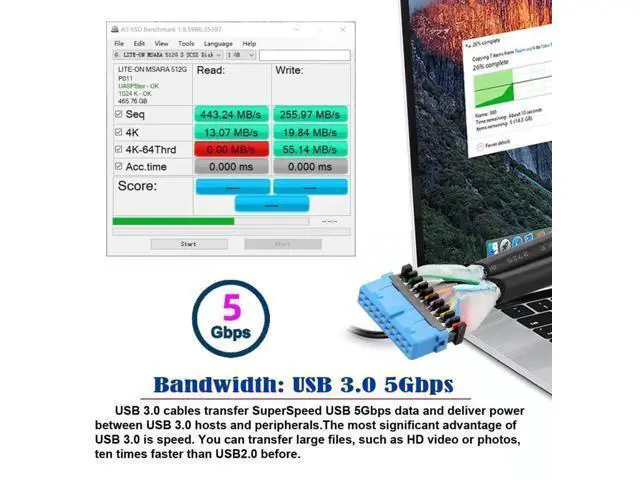 Alt view image 5 of 7 - 30cm 90 Degree Right Angled 2-Port USB 3.0 Female to 20Pin Male Cable, Screw Mount Front Panel Cable for Motherboard
