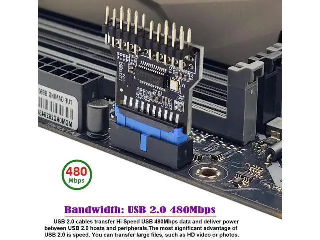 Alt view image 7 of 7 - Motherboard USB3.0 19Pin Header to Dual USB2.0 9Pin Female Splitter Cable, 1-to-2 Internal USB Port Multiplier Adapter