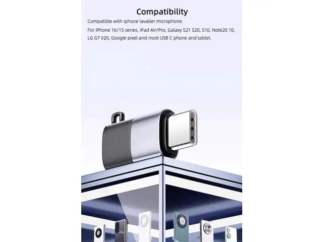 Alt view image 5 of 6 - 2 Pack USB-C to Lavalier Microphone Adapter, Type C Converter for iPhone 15/16, iPad Air/Pro, Black & Grey