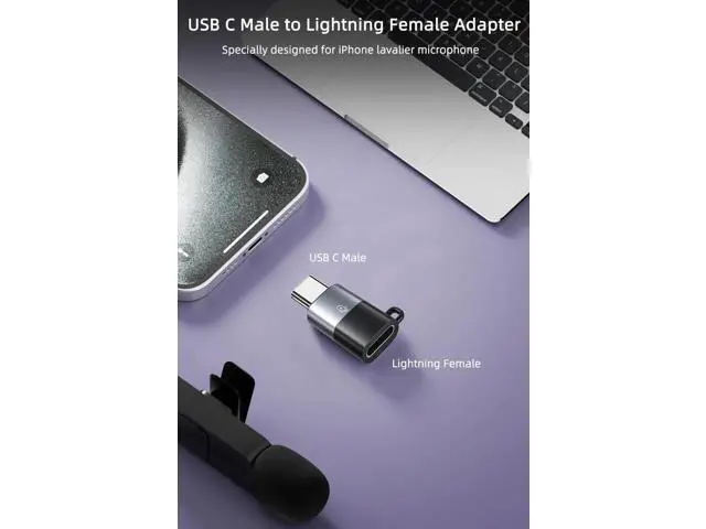 Alt view image 4 of 6 - 2 Pack USB-C to Lavalier Microphone Adapter, Type C Converter for iPhone 15/16, iPad Air/Pro, Black & Grey