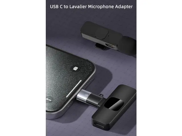 Alt view image 6 of 6 - 2 Pack USB-C to Lavalier Microphone Adapter, Type C Converter for iPhone 15/16, iPad Air/Pro, Black & Grey