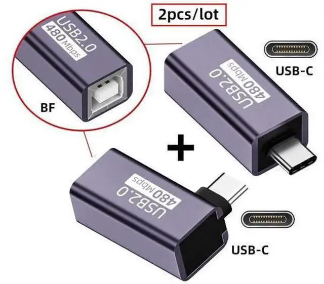 Alt view image 7 of 7 - 2 Pack 90 Degree USB C to USB 2.0 Type B Adapter, Right Angle Male to Female Connector for Printer, Scanner & External Drive