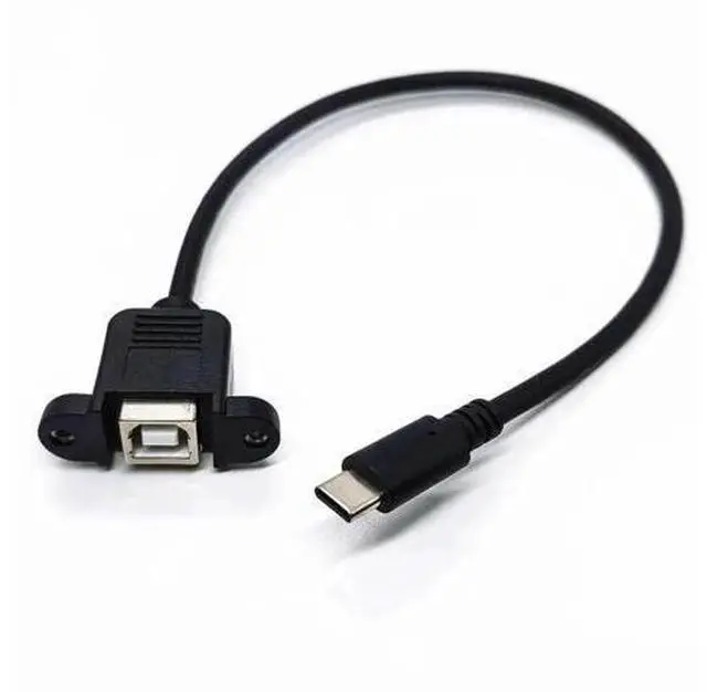 Main image of 0.3m USB 2.0 Type-B Female to USB 3.1 Type-C Male Cable, Panel Mount Cord with Screw Holes for Printer & PC Case