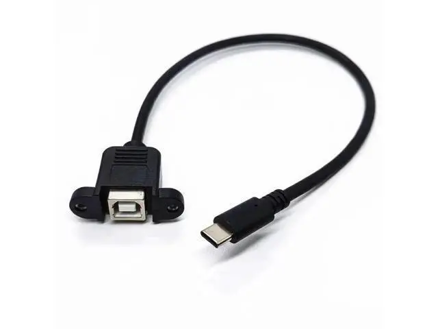 Alt view image 3 of 3 - 0.3m USB 2.0 Type-B Female to USB 3.1 Type-C Male Cable, Panel Mount Cord with Screw Holes for Printer & PC Case