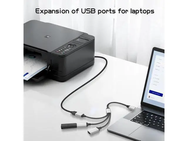 Alt view image 2 of 6 - 20CM USB-C OTG Y Splitter Cable, USB 3.0 Type C Male to 3-Port USB A Female Multiport Hub for Car, Laptop & PC
