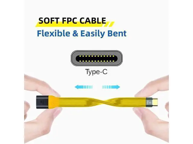 Alt view image 2 of 7 - 13cm Yellow Slim FPC Flat USB3.1 Gen2 Type-C Male Host to USB3.0 A Female OTG Cable | 10Gbps High Speed