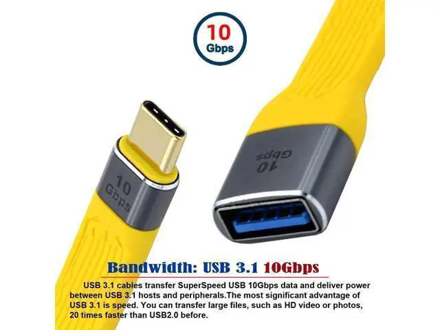 Alt view image 6 of 7 - 13cm Yellow Slim FPC Flat USB3.1 Gen2 Type-C Male Host to USB3.0 A Female OTG Cable | 10Gbps High Speed