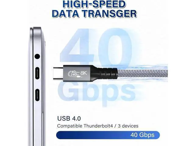 Alt view image 2 of 7 - 1.6FT 240W USB4 USB-C to USB-C Cable | 40Gbps, 8K/5K@60Hz Video, Thunderbolt 3/4 Compatible for MacBook, eGPU & Docking Station